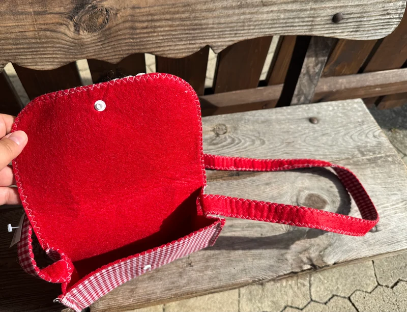 Handtasche, Umhängetasche, kariert, Trachtentasche, Filz, rot