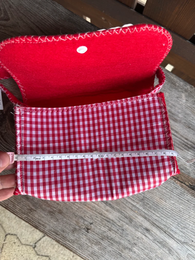 Handtasche, Umhängetasche, kariert, Trachtentasche, Filz, rot