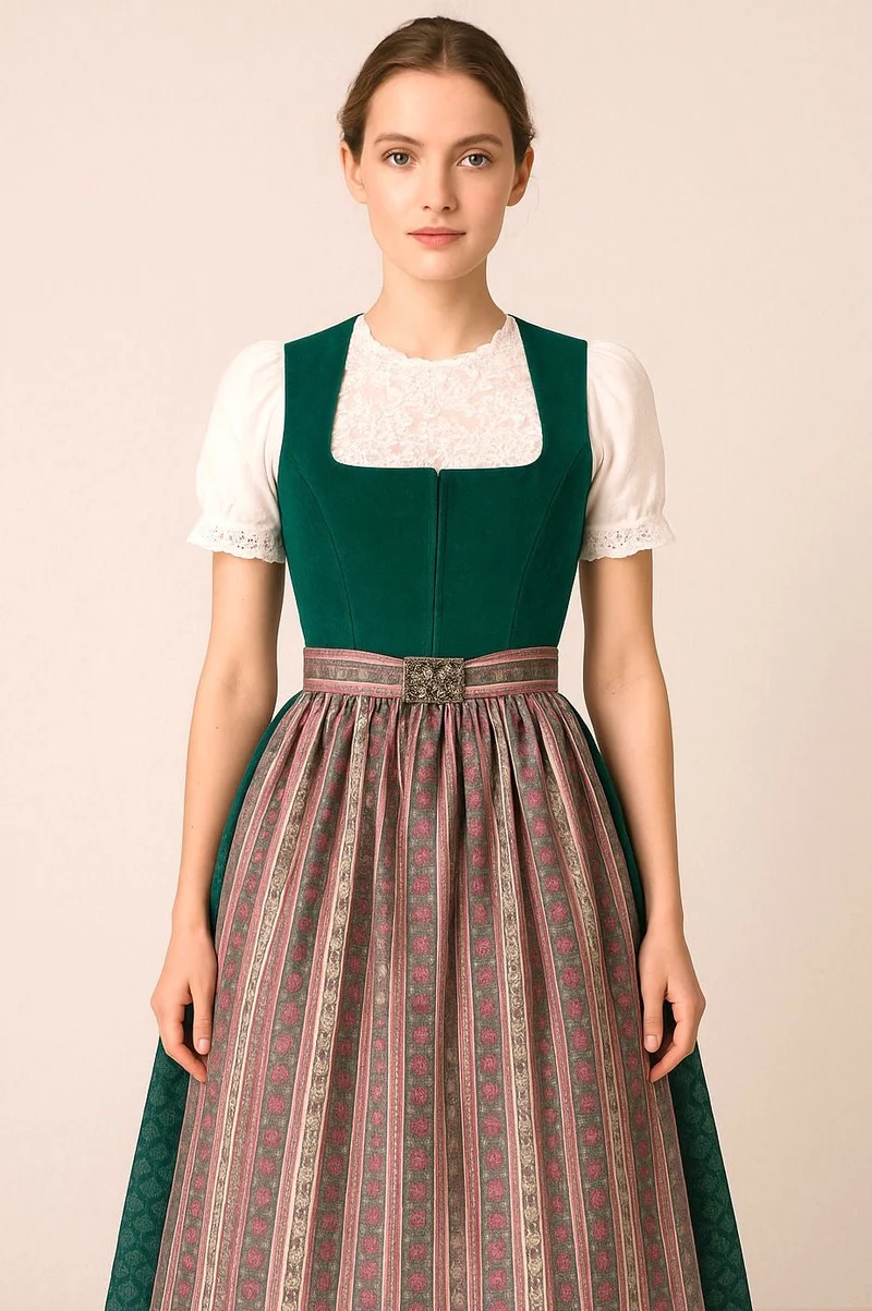 Dirndl Goldstich Cord grün 73cm