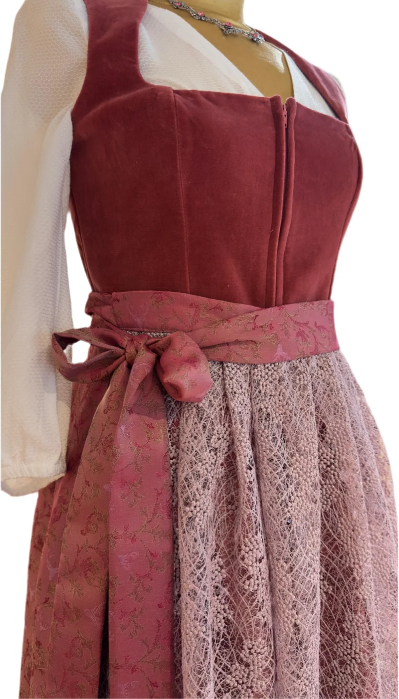 Dirndl Goldstich Samt mit Spitzenschürze 73cm