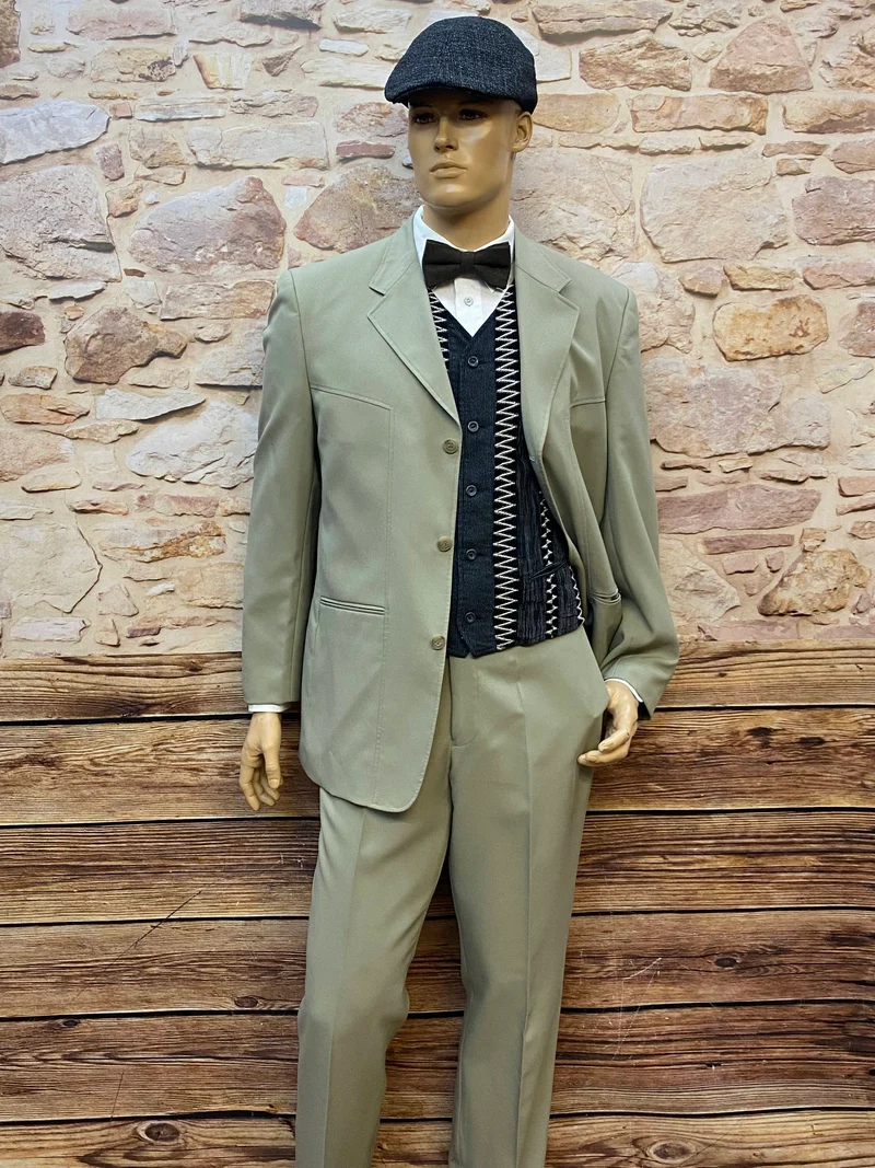 20er Jahre Herren Outfit Gr. 52 – Anzug mit Weste & Schiebermütze