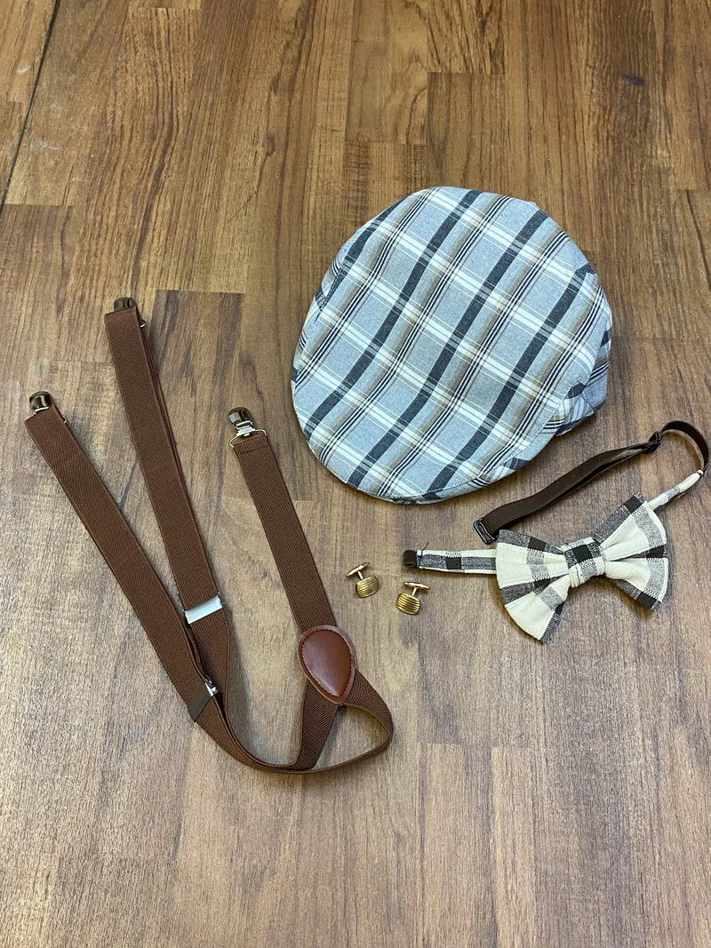 20er Jahre Herren Outfit Gr. 54 – beige mit Knickerbocker, Schiebermütze & Accessoires