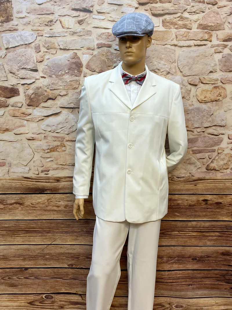 20er Jahre Herren Outfit Gr. 54 – weißer Anzug & Schiebermütze