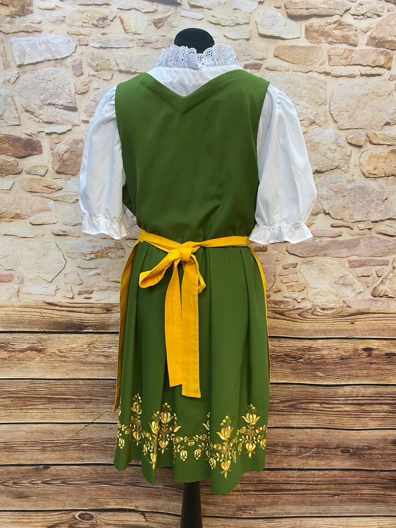 Vintage Dirndl Grün mit Stickerei & Schürze – Gr. 48/50