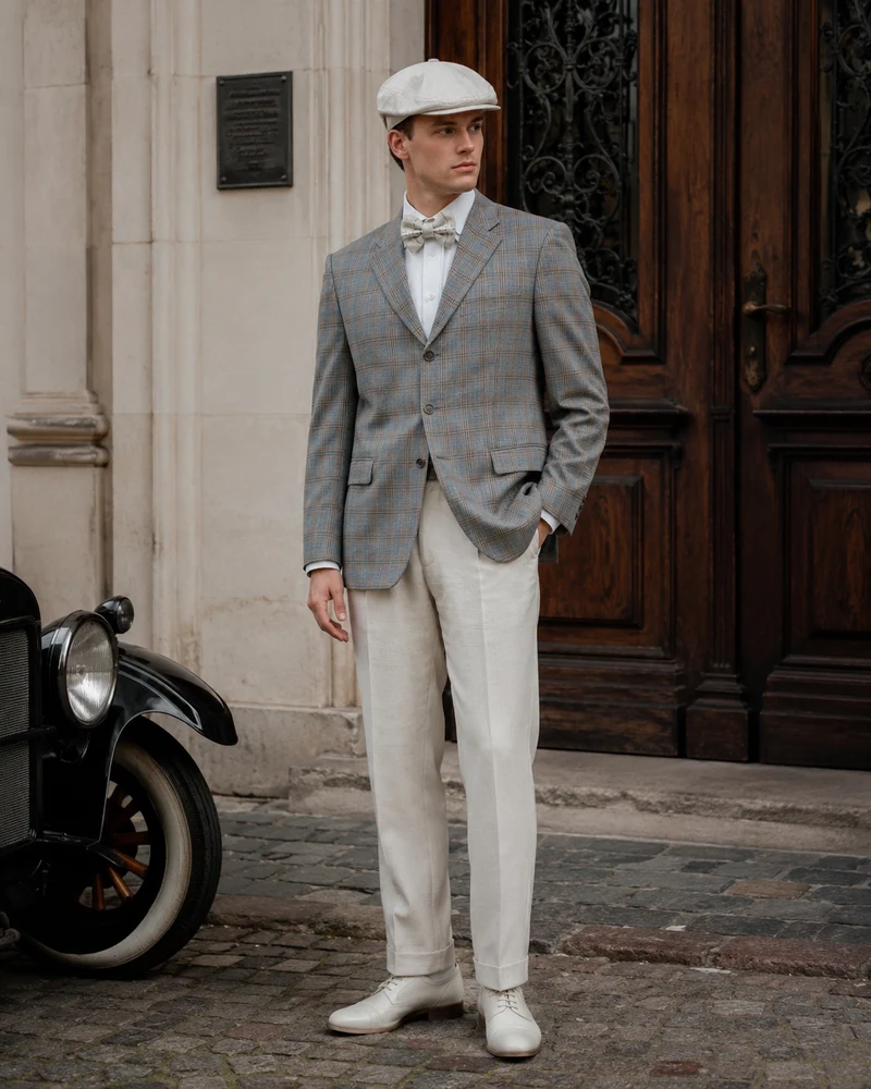20er Jahre Herren Outfit Gr. 50 – Karo Sakko Creme