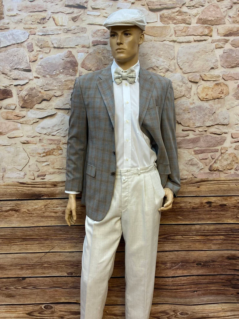 20er Jahre Herren Outfit Gr. 50 – Karo Sakko Creme