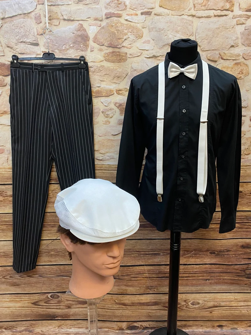 20er Jahre Herren Outfit Gr. 90 – Nadelstreifen Schwarz-Weiß