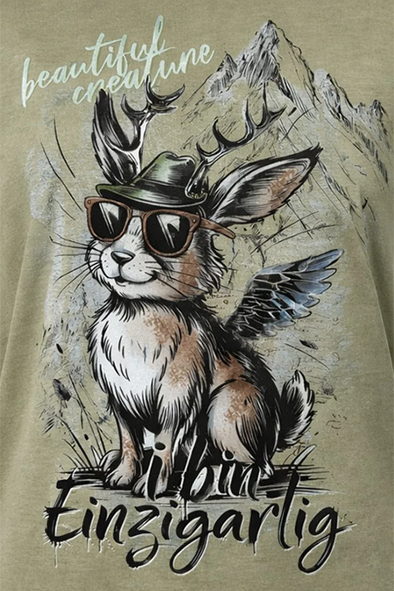 Damen Trachtenshirt mit Wolpertinger - oliv