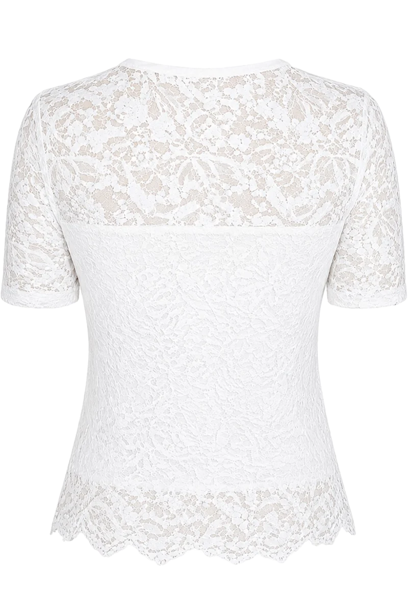 Damen Spitzenshirt Kurzarm - weiß