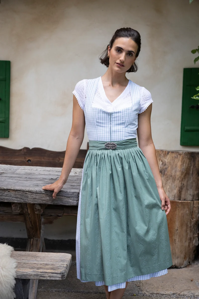 Vichykaro-Dirndl mit Streifen-Schürze