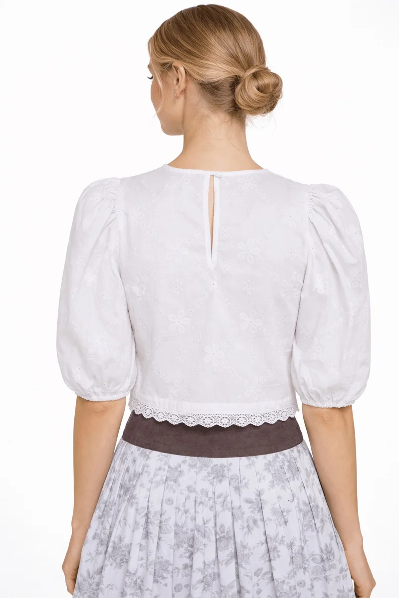Bestickte Crop-Bluse mit weitem Arm