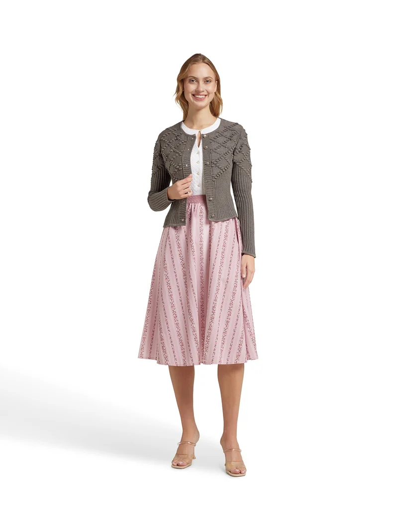 Taillierte Strickjacke mit Rautenmuster und Bommel