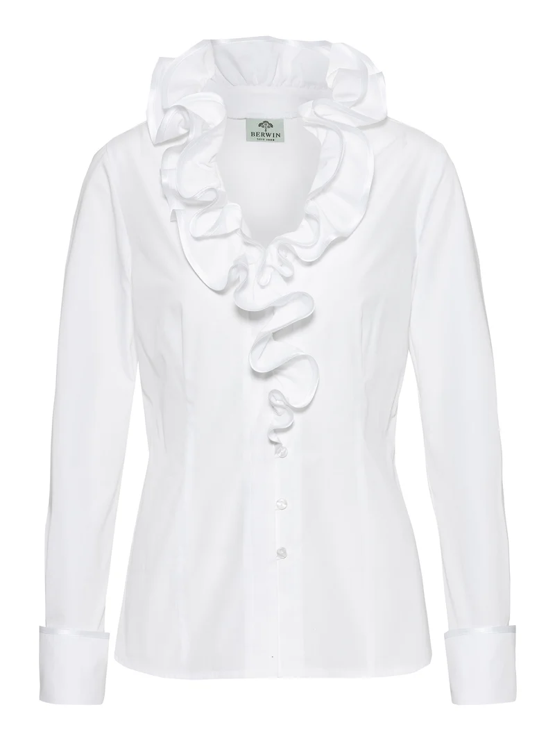 Rüschenbluse mit Satin-Finish und Schlingenverschl