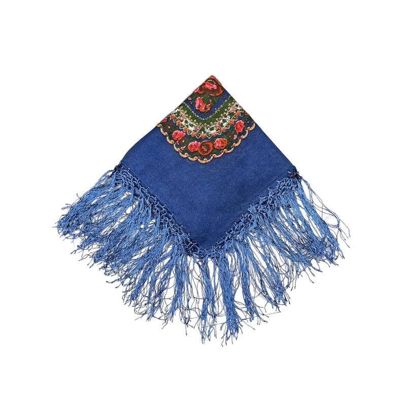 Wolltuch Fransen Blau