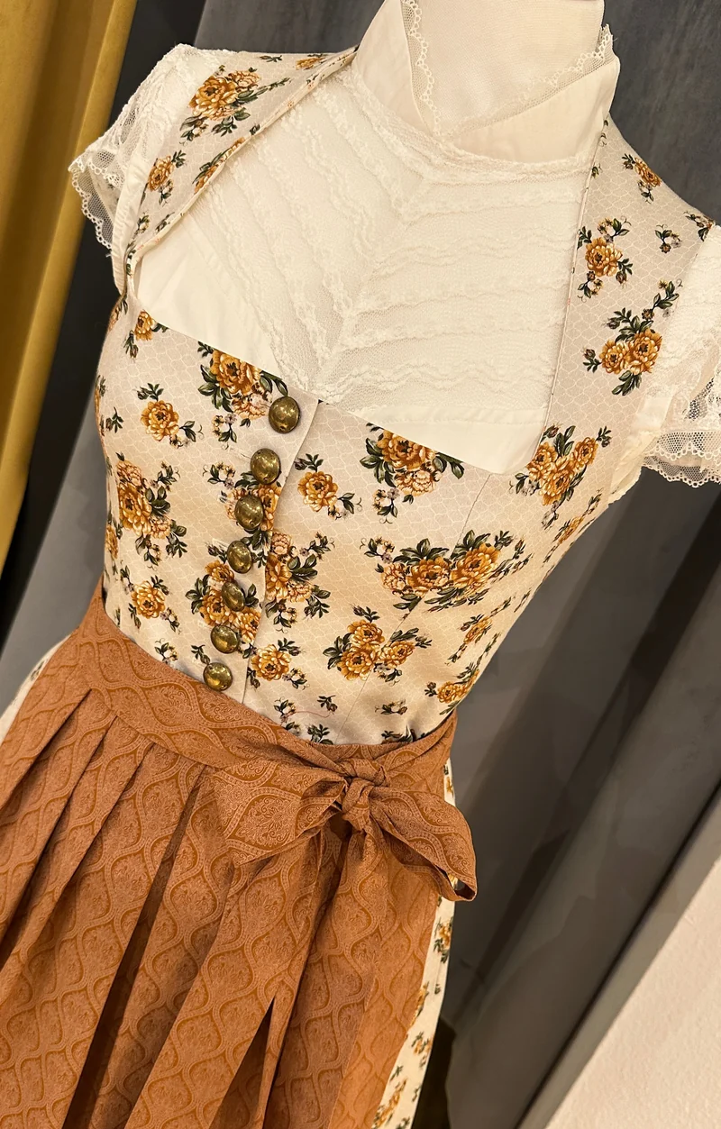 Dirndl Goldstich Blumen Rost 75cm