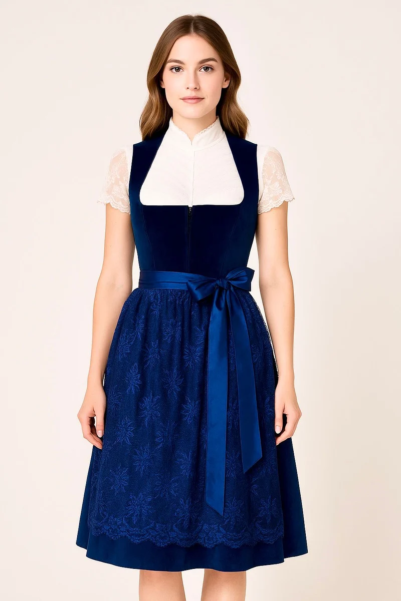 Dirndl Goldstich Samt marine 75cm