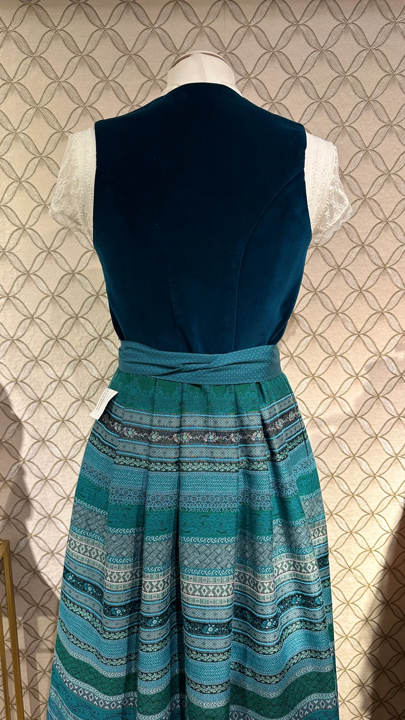 Dirndl Goldstich Samt Petrol 75cm