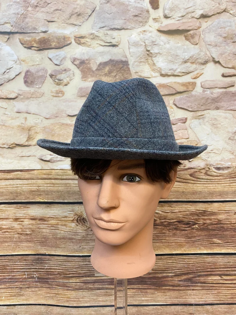 Vintage Herren Hut grau kariert Gr. 58