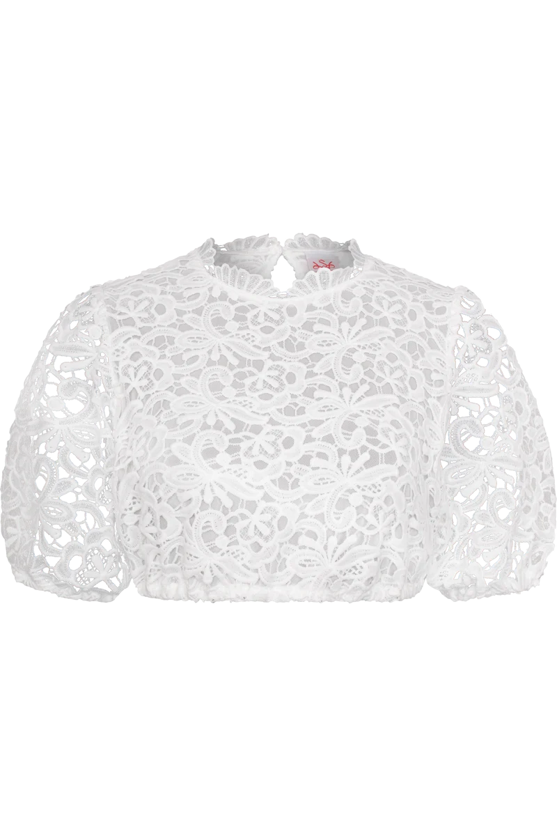 Dirndlbluse mit floralem Stickmuster - weiß