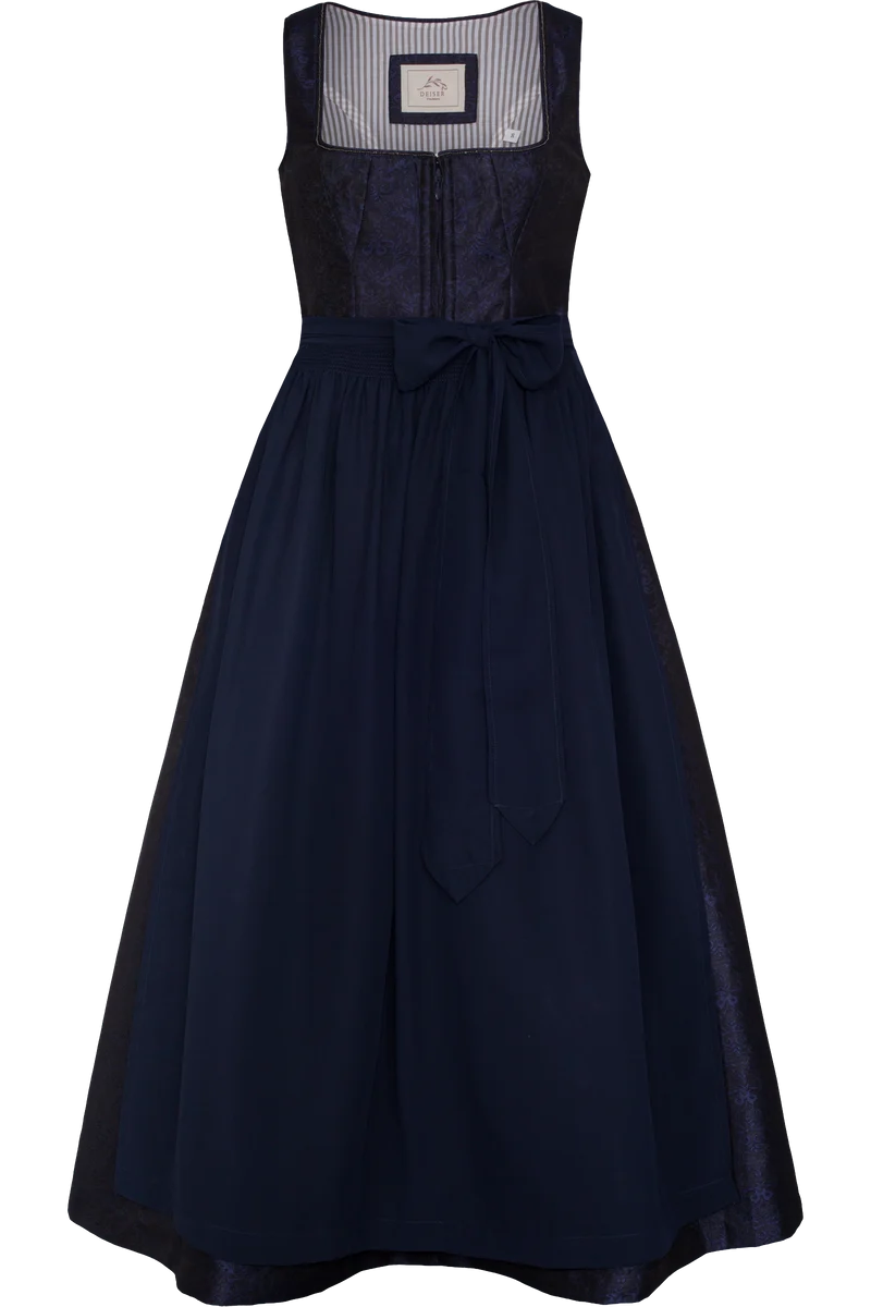 Langes Dirndl gemustert im Ton-in-Ton-Look - marine