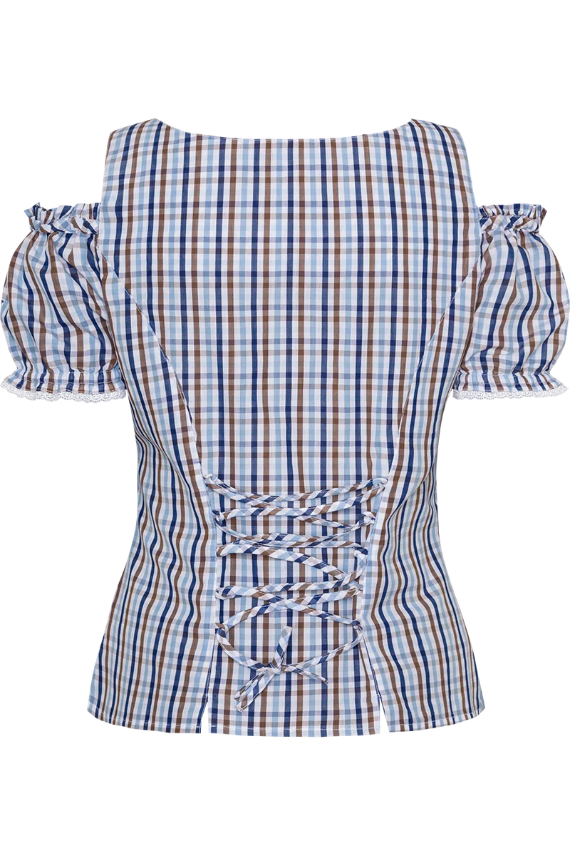 Damen Landhaus-Trachtenbluse kariert schulterfrei - blau
