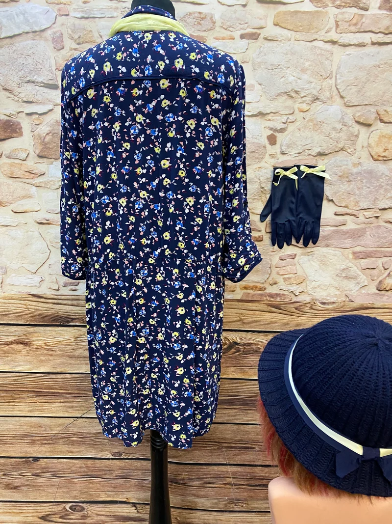 20er Jahre Damen Outfit Gr. 42 | Dunkelblaues Kleid
