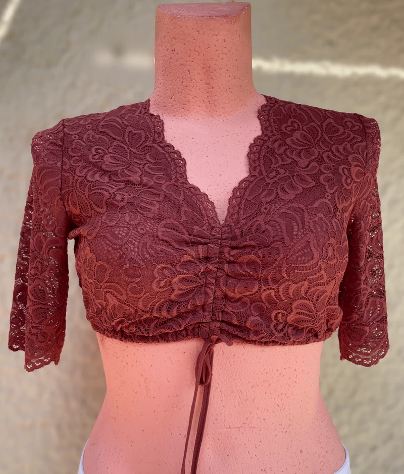Dirndlbluse Spieth & Wensky Ansbach, rost orange Spitze
