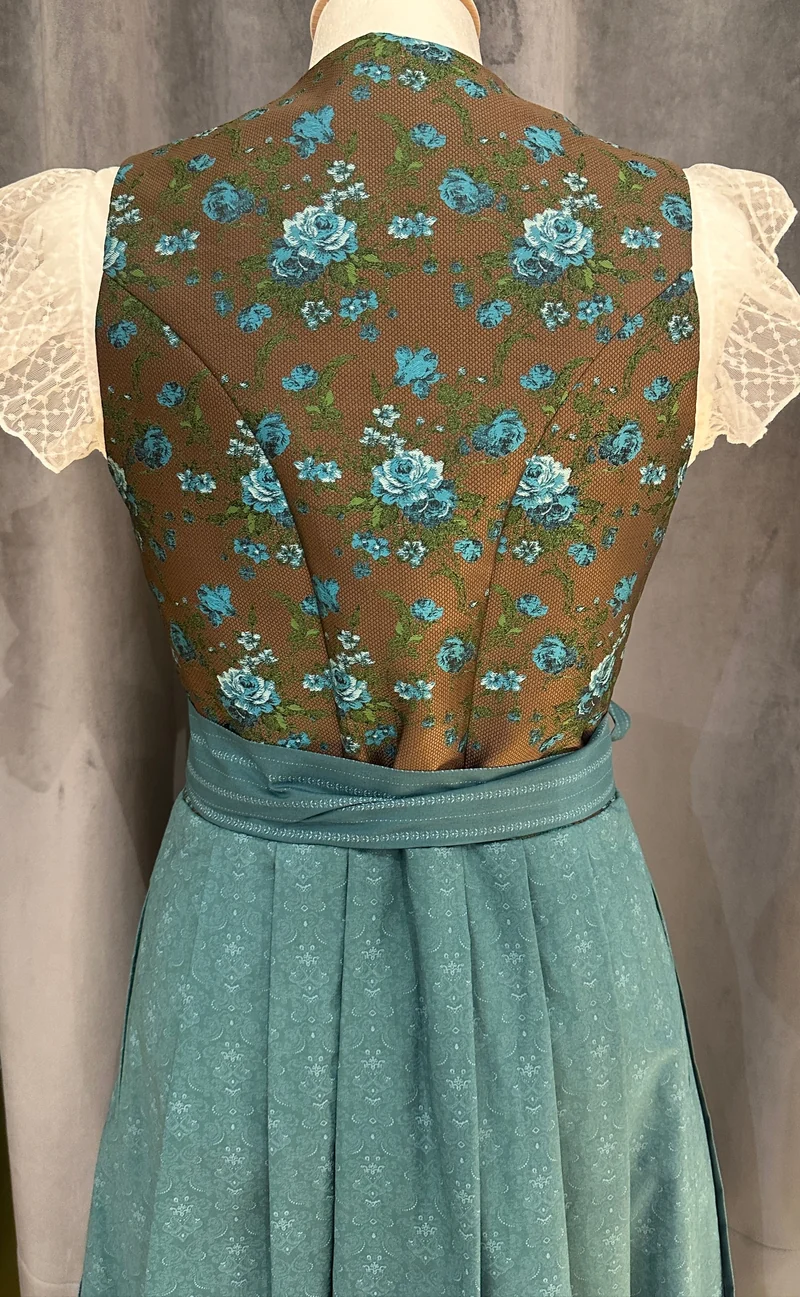 Dirndl Goldstich braun/türkis Blumen 75