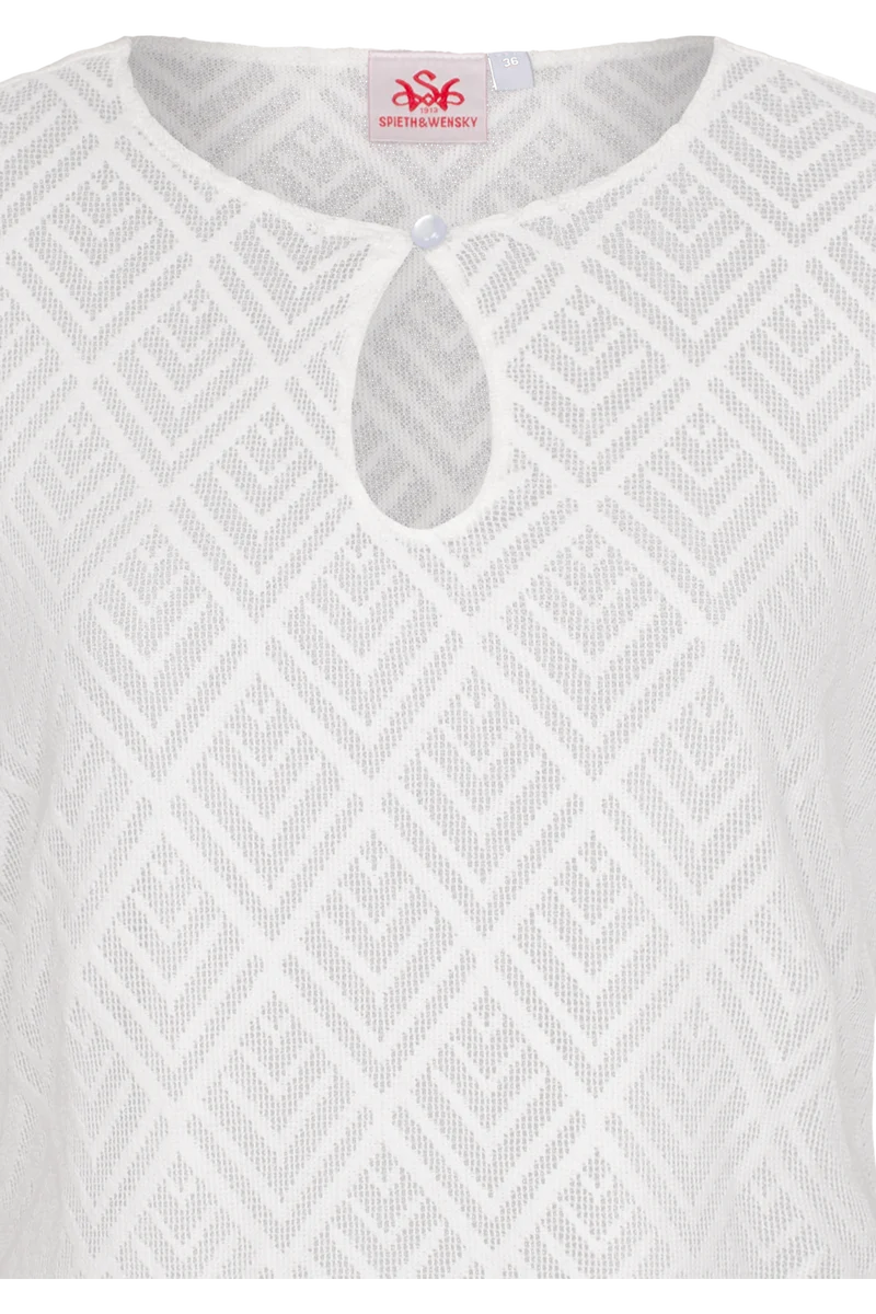 Damen Trachtenbluse gemustert mit Lochausschnitt - offwhite