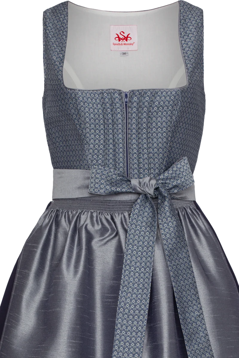 Langes Jacquarddirndl mit Taftschürze - blau