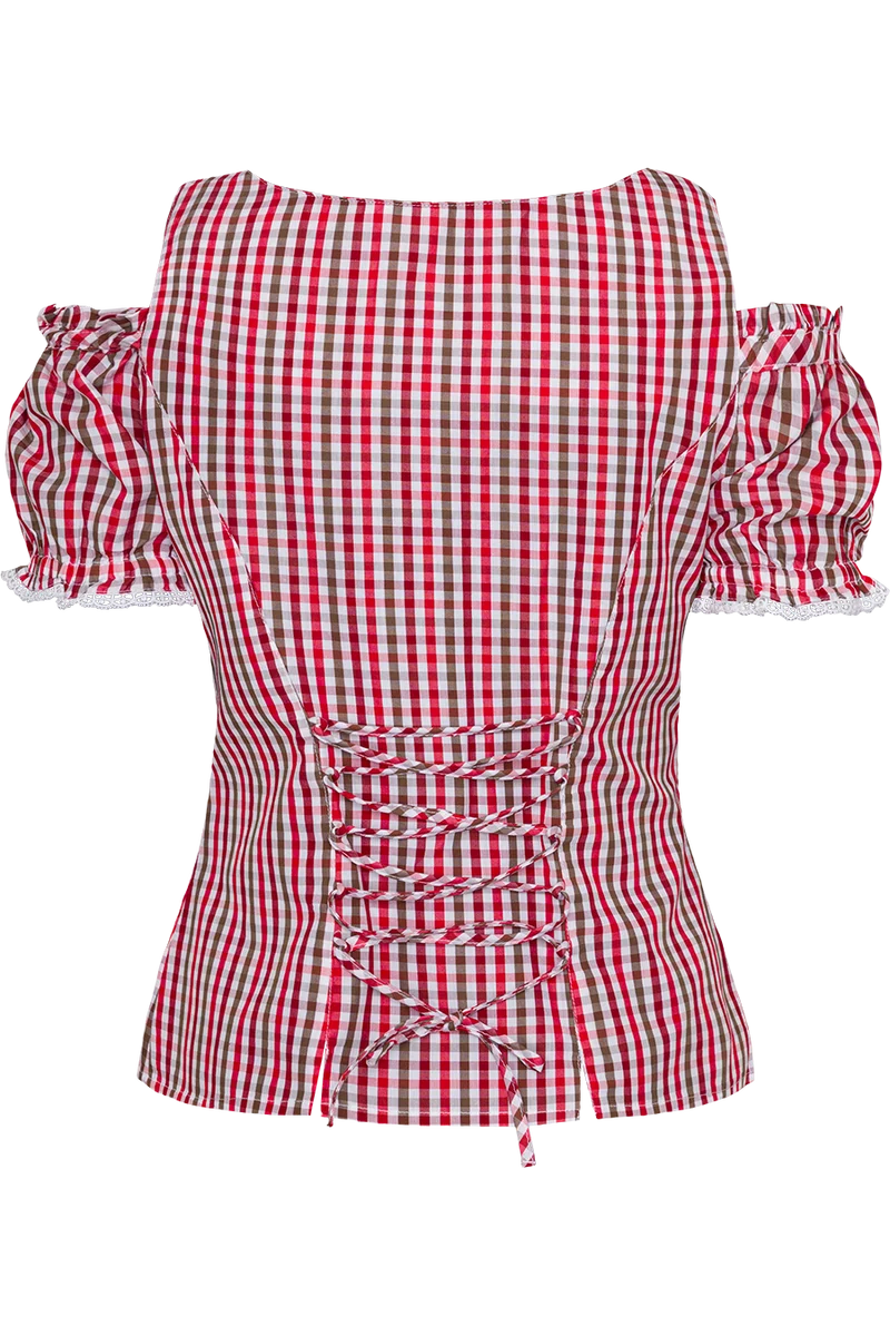 Damen Landhaus-Trachtenbluse kariert schulterfrei - rot