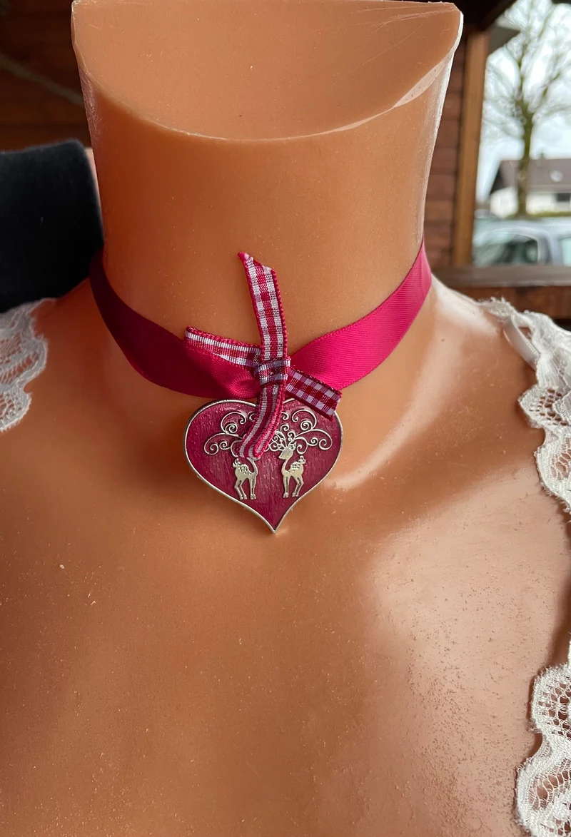 Trachten Kette Kropfband, Krüger, Satin Herz,versch. Farben