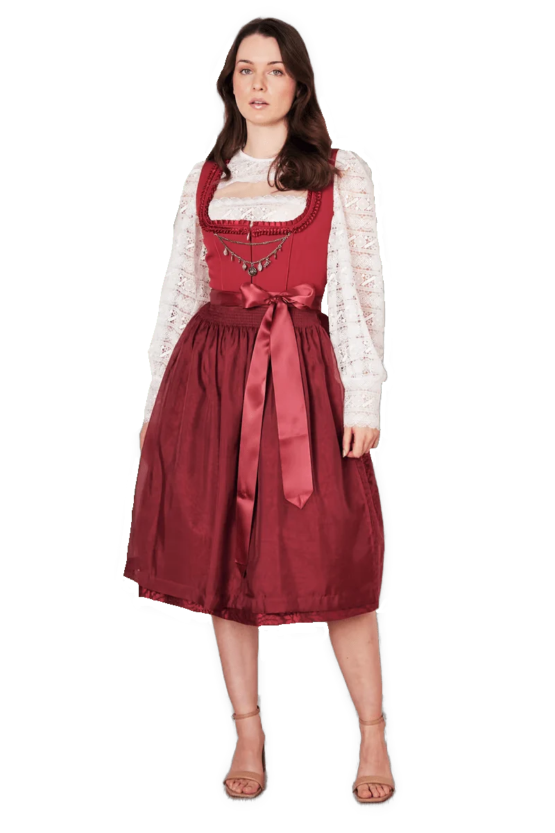 Dirndl Krüger Collections, Shiloh, 70 cm, rot mit Charivari, große Größen