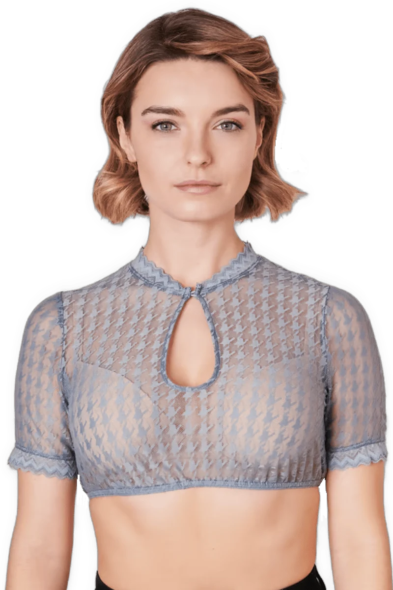 Dirndlbluse Krüger Collection, Hahnentritt, hochgeschlossen, halbarm, blau Bernarda