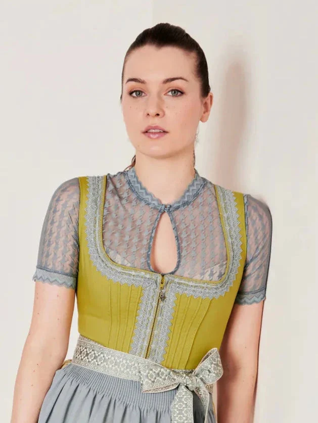 Dirndlbluse Krüger Collection, Hahnentritt, hochgeschlossen, halbarm, blau Bernarda
