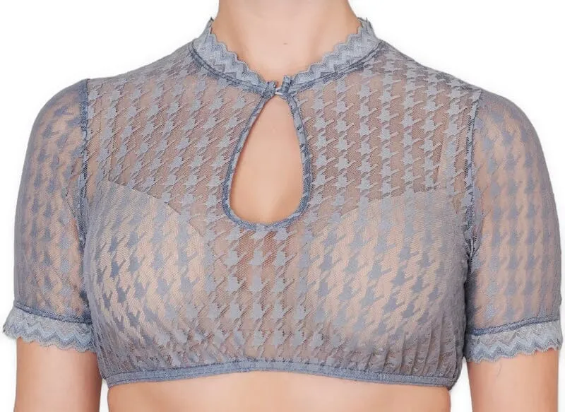 Dirndlbluse Krüger Collection, Hahnentritt, hochgeschlossen, halbarm, blau Bernarda