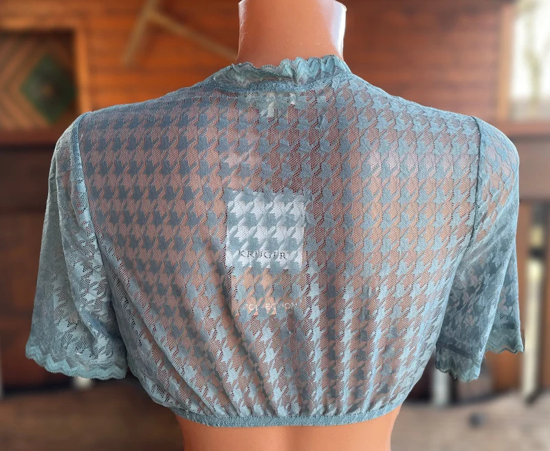 Dirndlbluse Krüger Collection, Hahnentritt, hochgeschlossen, halbarm, blau Bernarda