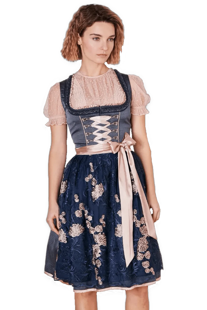 Dirndl Krüger Madl, Tracy, blau rosa, 60 cm, Midi