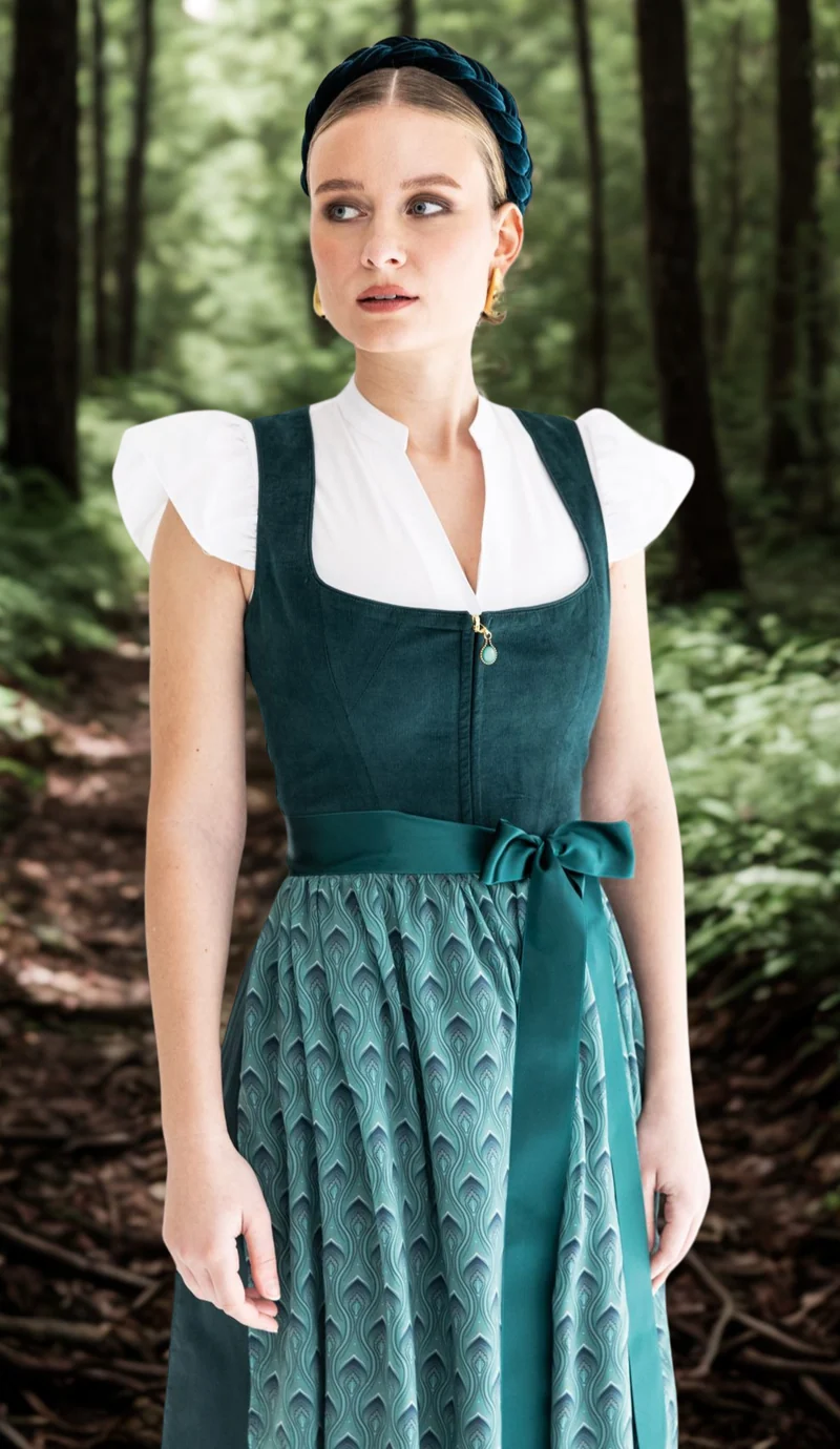 Dirndl Alpenfee, Rona, Petrol, Corddirndl, Midi 70 cm