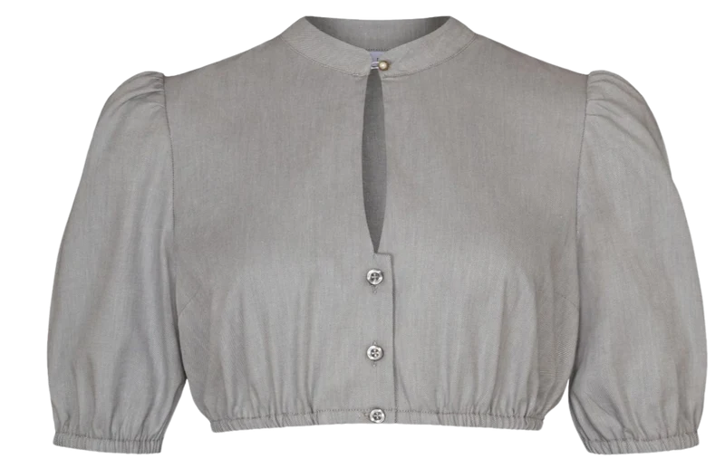Dirndlbluse Alpenfee, Leda, grau, hochgeschlossen, Große Größen