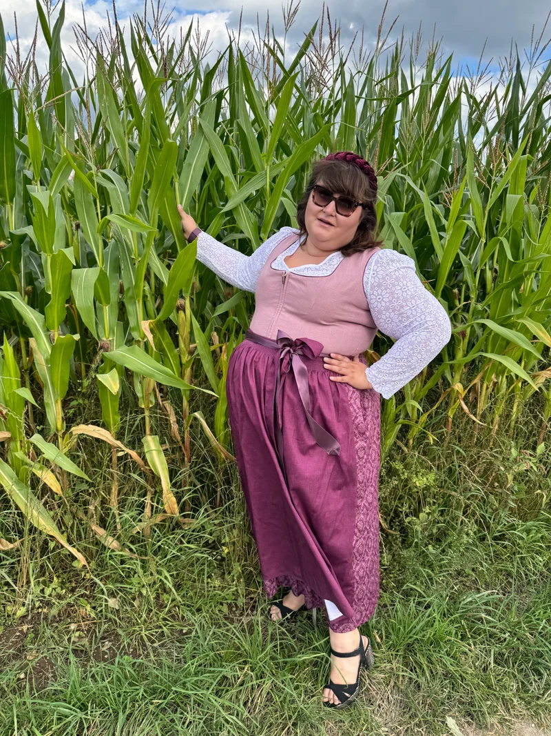 Dirndl Alpenfee, Alena, Leinen, Maxidirndl, beere, rosa, große Größen