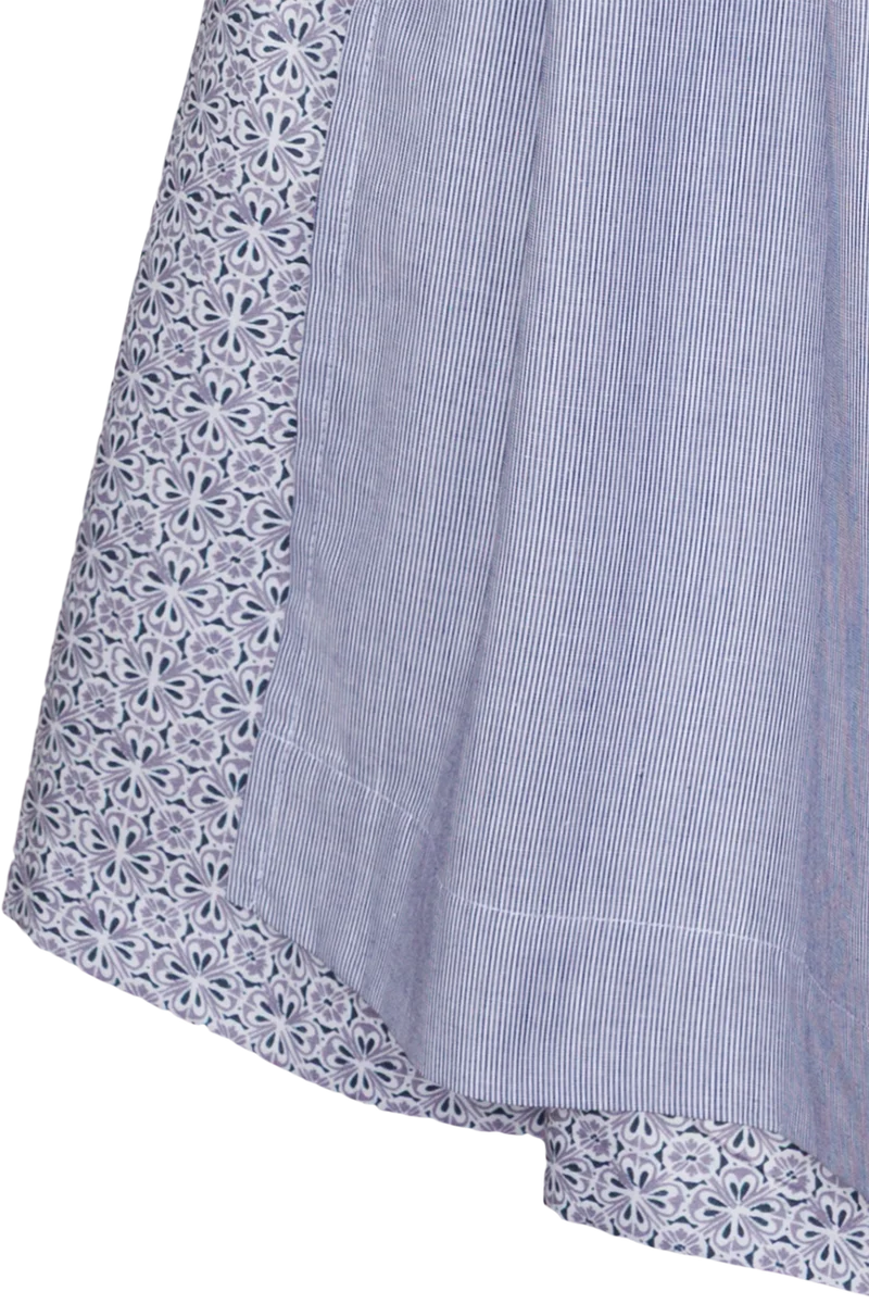 Langes Baumwolldirndl mit Perlmuttknöpfen - blau gemustert