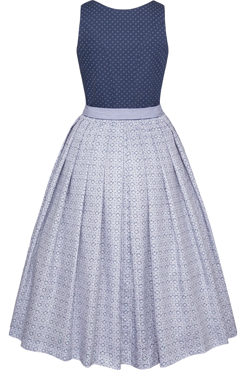 Langes Baumwolldirndl mit Perlmuttknöpfen - blau gemustert