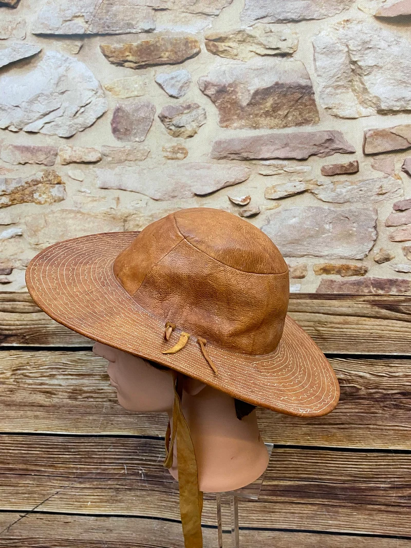 Brauner Vintage Leder-Westernhut Gr. 57