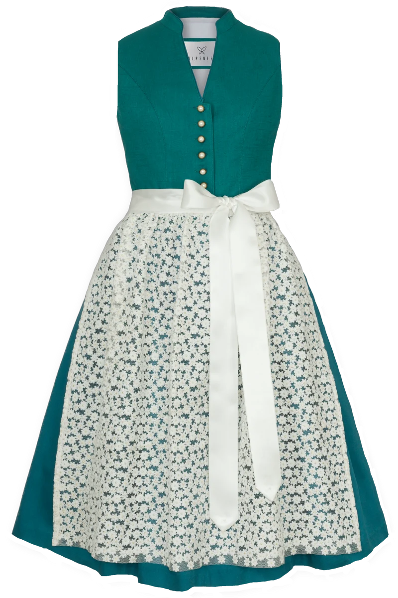 Dirndl Alpenfee, Xara petrol, hochgeschlossen 60 cm, Große Größen