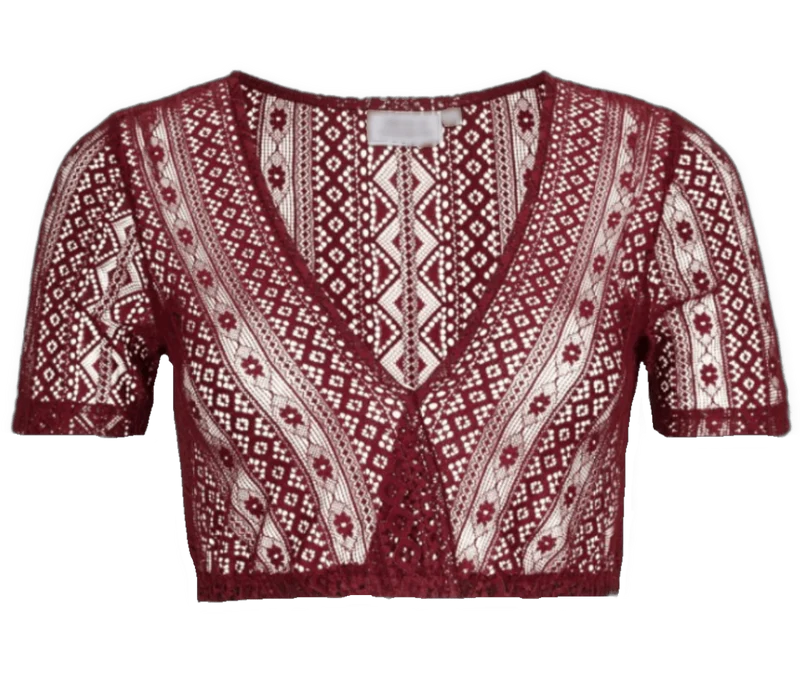 Dirndlbluse Alpenfee, Nessa halbarm, rot, Spitze, große Größen