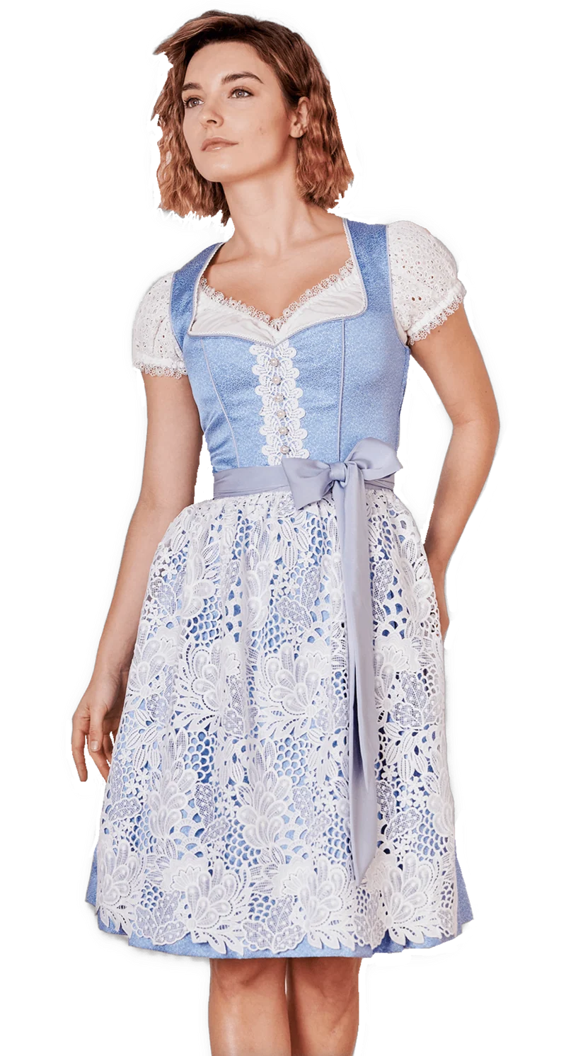 Dirndl Krüger Madl, Shania, blau weiß, 60 cm, Midi
