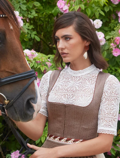 Dirndlbluse Krüger Collections, Larene, ecru, hochgeschlossen