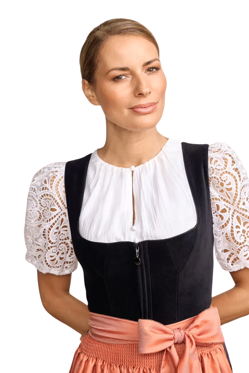 Dirndlbluse Krüger, Annalotta, hochgeschlossen, ecru, Spitze