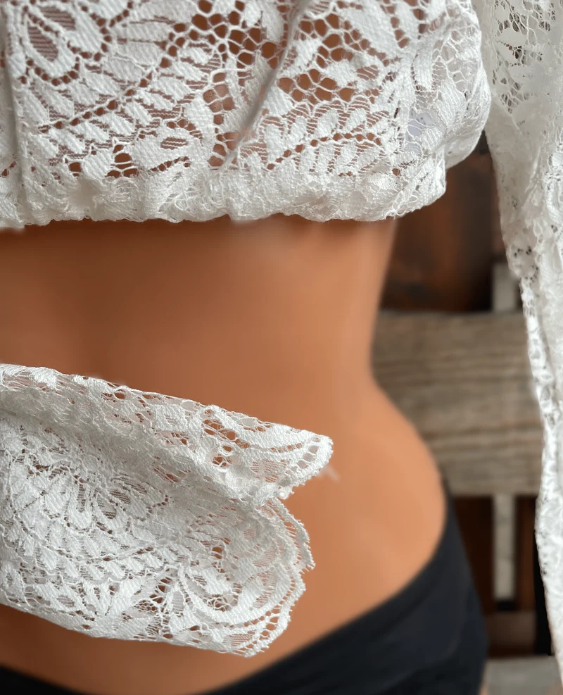 Dirndlbluse Krüger Collections, hochgeschlossen, langarm, Raffaella, ecru